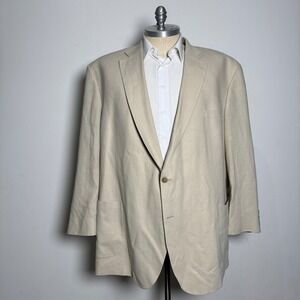 Oak Hill Linen Blend Blazer Sport Coat Mens 58L Beige Two Button Classic